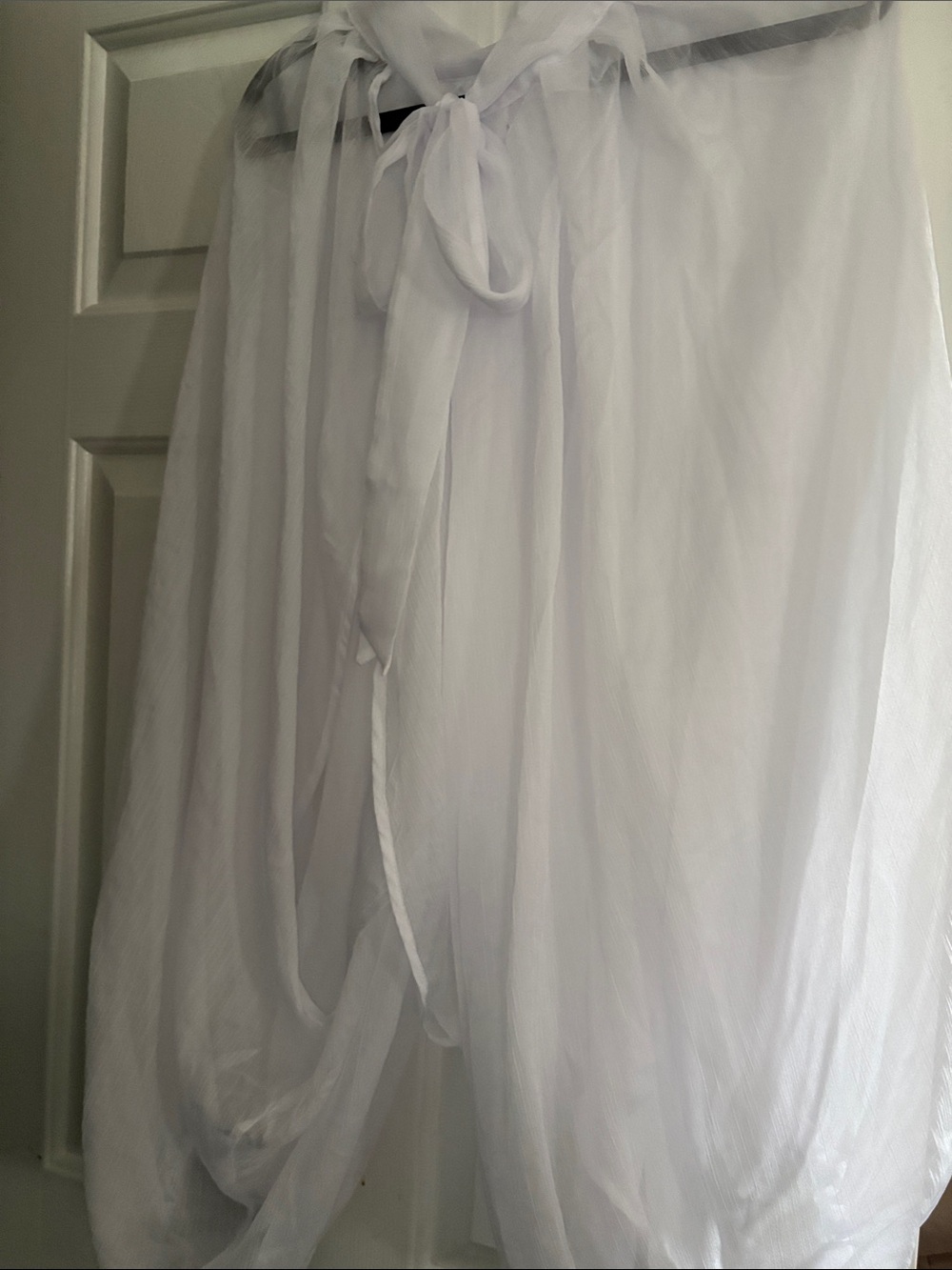 Women's Sheer White Tie-Neck Overlay Top